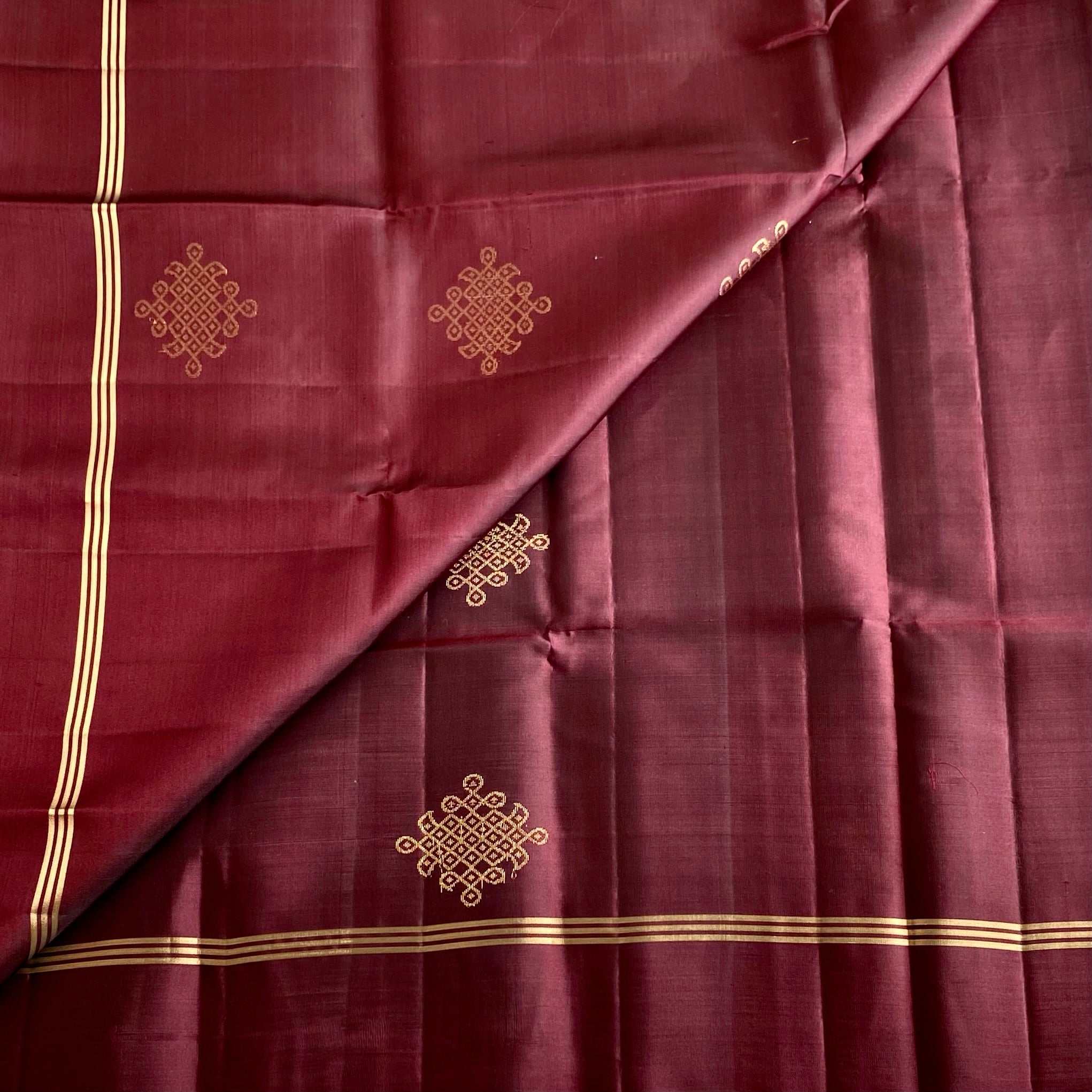 Deep Wine Brown Designer Pure Silk Saree With Antique Gold Zari