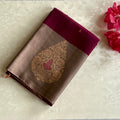Deep Magenta Silk Saree With Copper Pallu Floral Zari Work