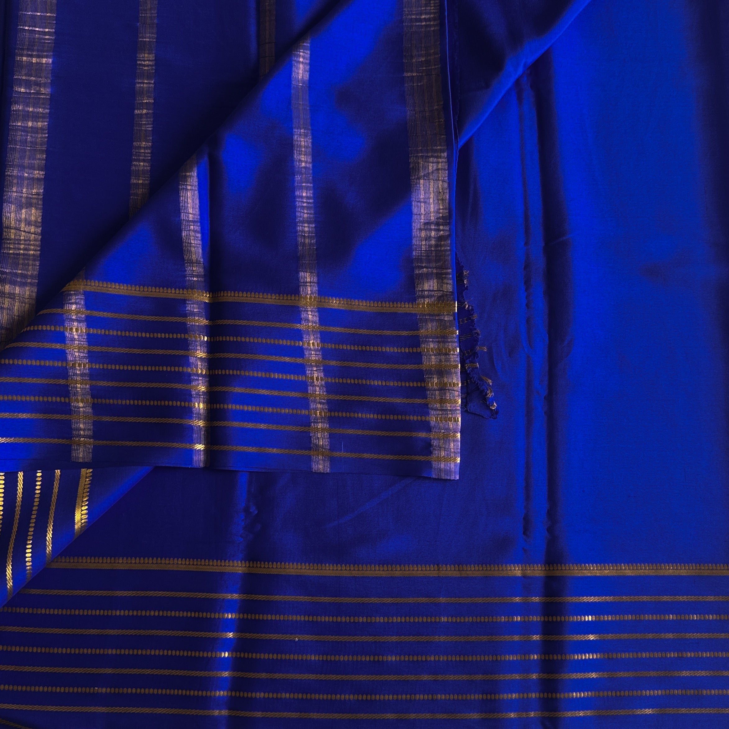 Royal Blue Saree Metallic Gold Stripe Border Traditional Festive Wear