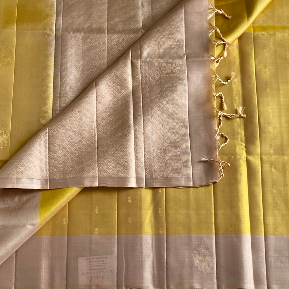 Sunshine Yellow with Blush Beige Designer Pure Silk Beauty