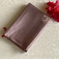 Dusty Mauve Designer Pure Silk Saree With Coral Red Pallu Gold Zari