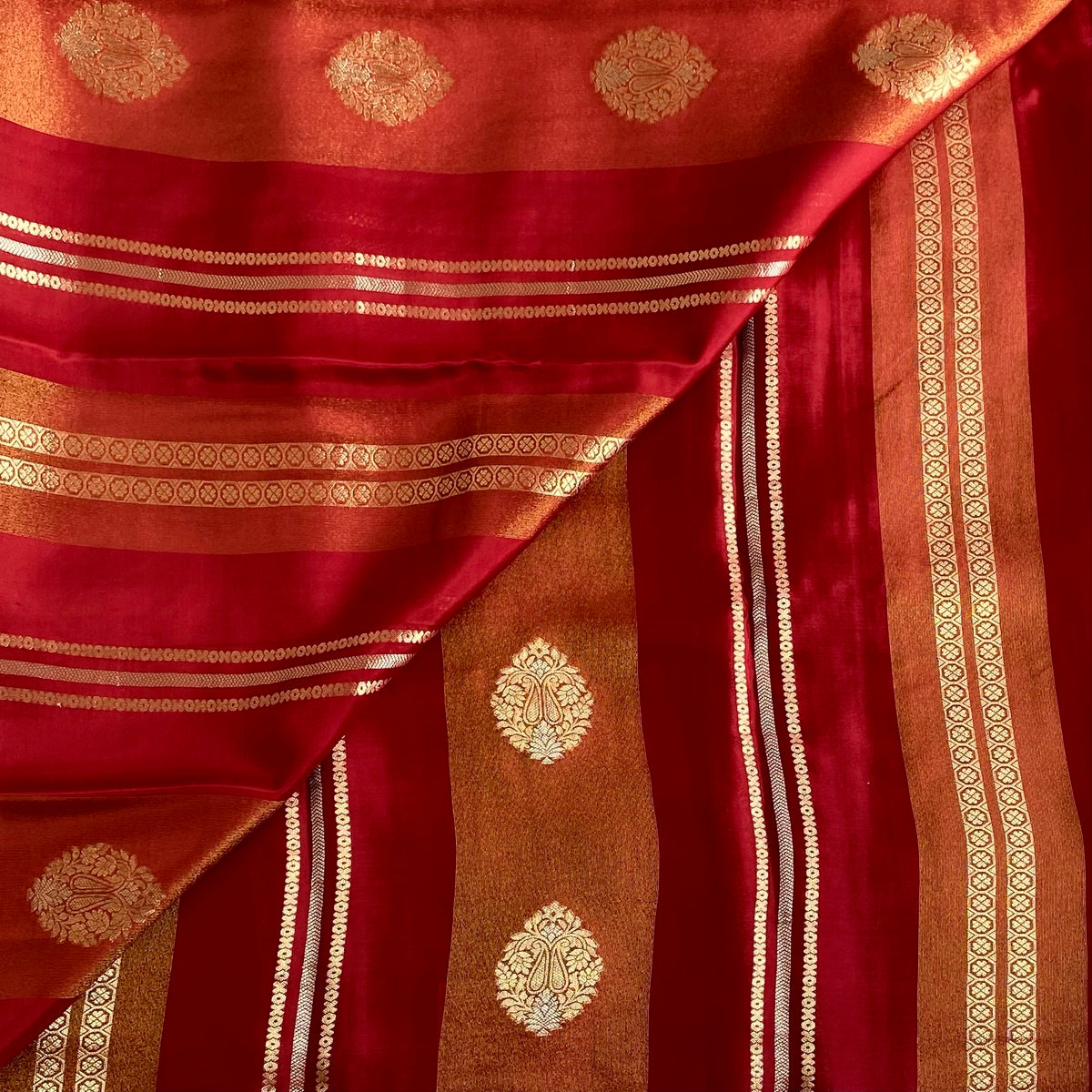 Deep Maroon Designer Soft Crepe Silk Saree With Antique Gold Pallu