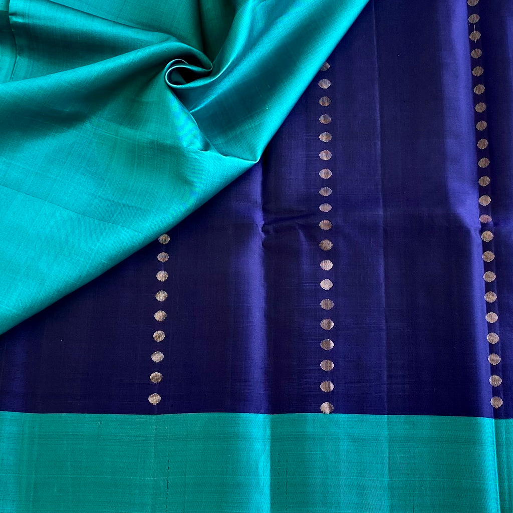 Royal Blue Designer Pure Silk With Turquoise Blue Pallu