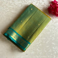 Dual Shaded Olive Green & Turquoise Kanjeevaram Pure Zari Silk Saree