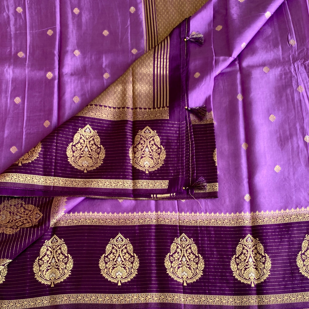 Royal Purple Soft Tussar Silk Saree With Gold Zari Pallu