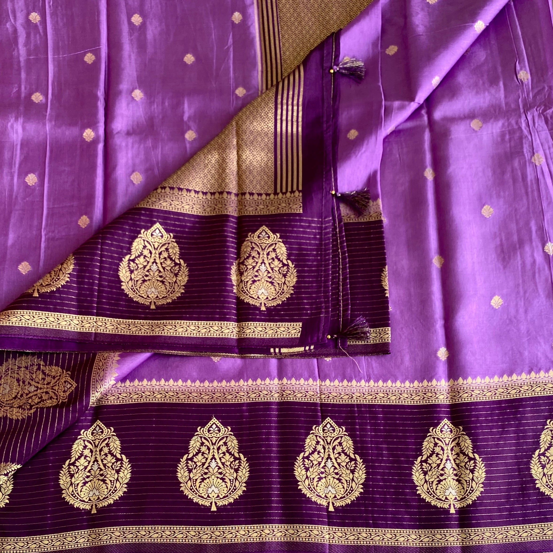 Royal Purple Soft Tussar Silk Saree With Gold Zari Pallu