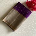 Royal Purple Designer Pure Silk with Metallic Grey With Tiny Buttas All over