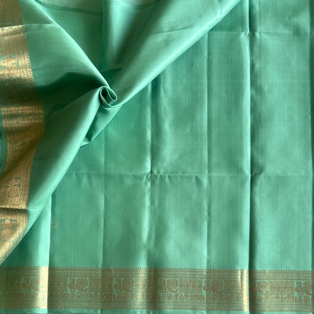 Seafoam Green Designer Handwoven Pure Silk with Elegant borders