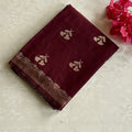 Wine maroon soft tussar with antique silver buttas