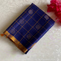 Indigo Blue Designer Pure Silk Saree With Mustard Yellow Pallu