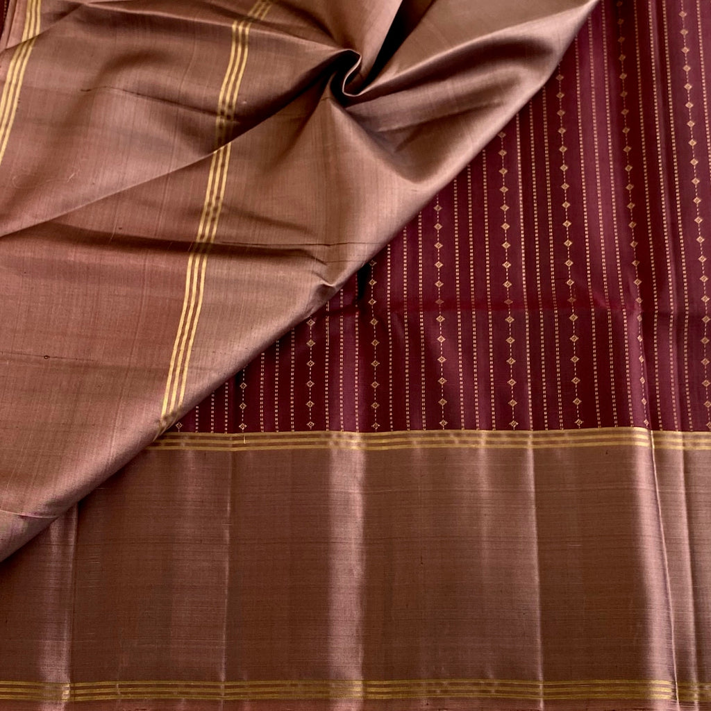 Classic Chocolate Brown Designer Pure Silk Saree With Biscuit Brown