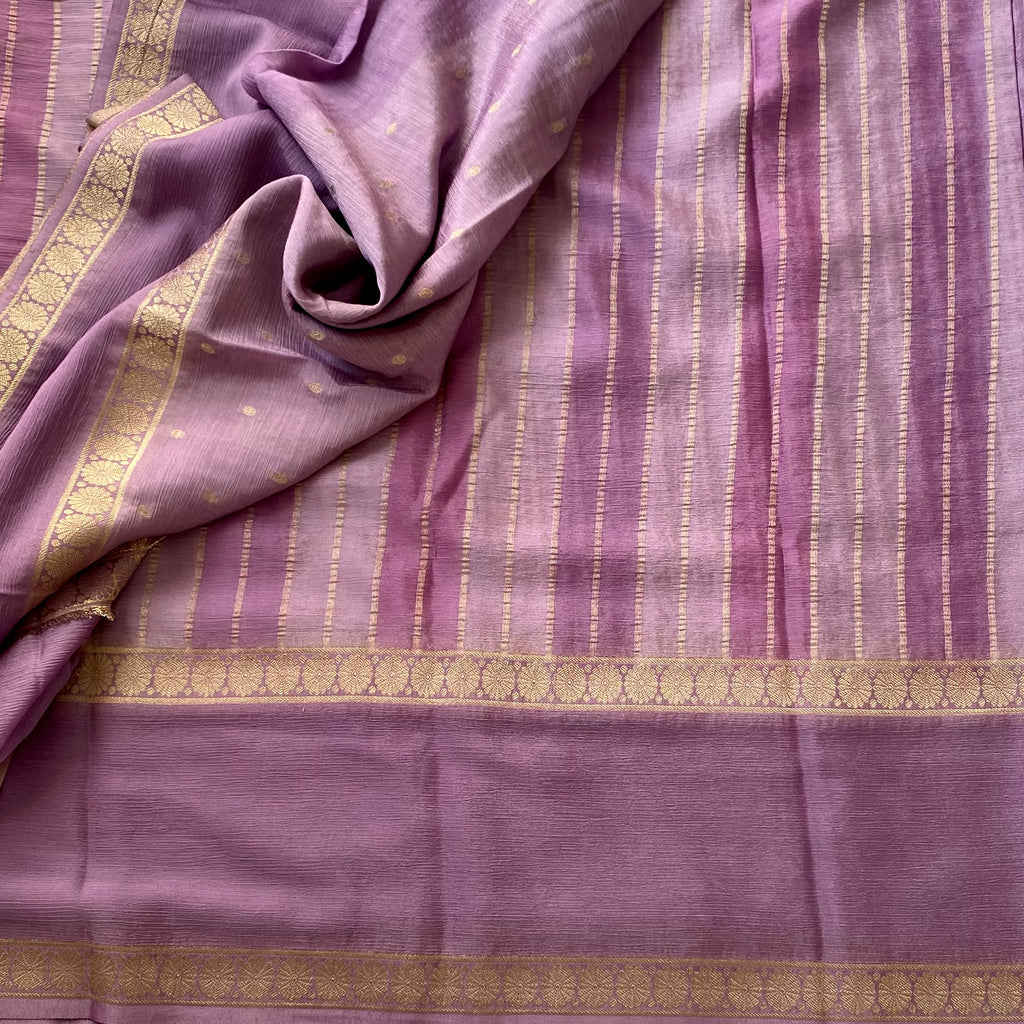 Mauve Zari Floral Medallion Saree With Gold Border For Weddings