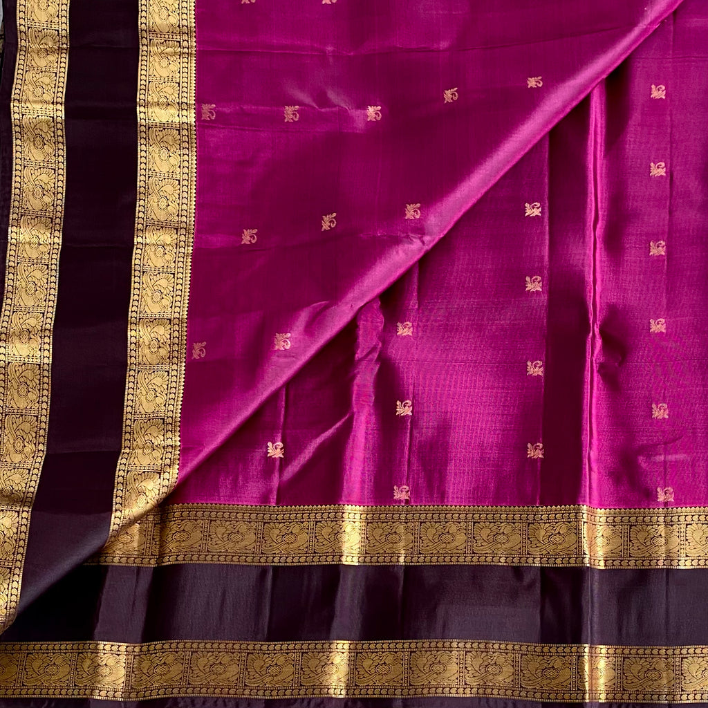 Deep Magenta Designer Pure Silk Wine Coffee Pallu Gold Zari