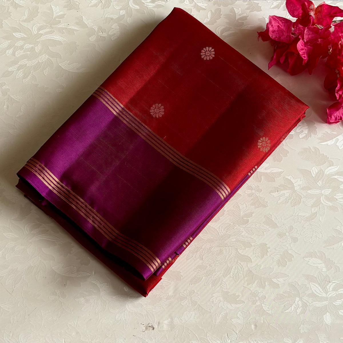 Crimson Red Designer Pure Silk Saree With Royal Magenta Pallu