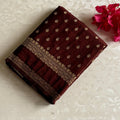 Deep Chocolate Maroon Soft Tussar Silk Saree With Rich Gold Brocade Pallu