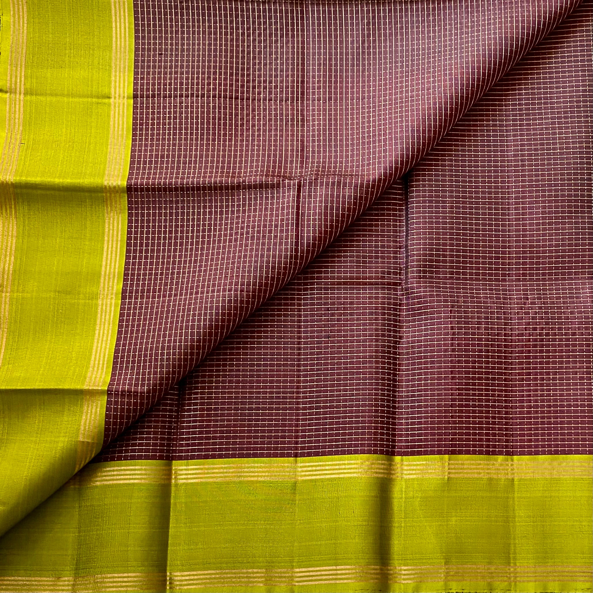 Royal Purple Chartreuse Silk Saree Gold Zari Floral Border Traditional