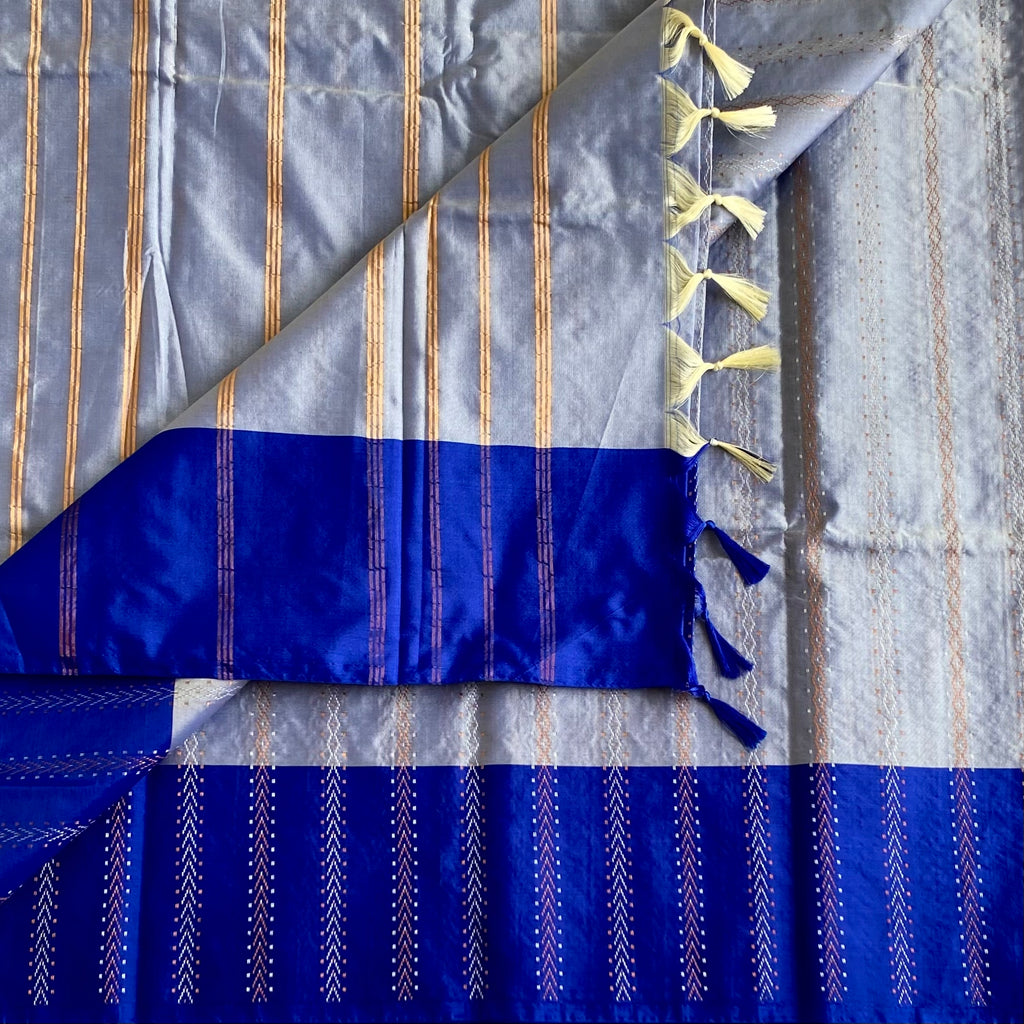 Steel Blue Soft Mixed Silk Saree With Royal Blue Pallu