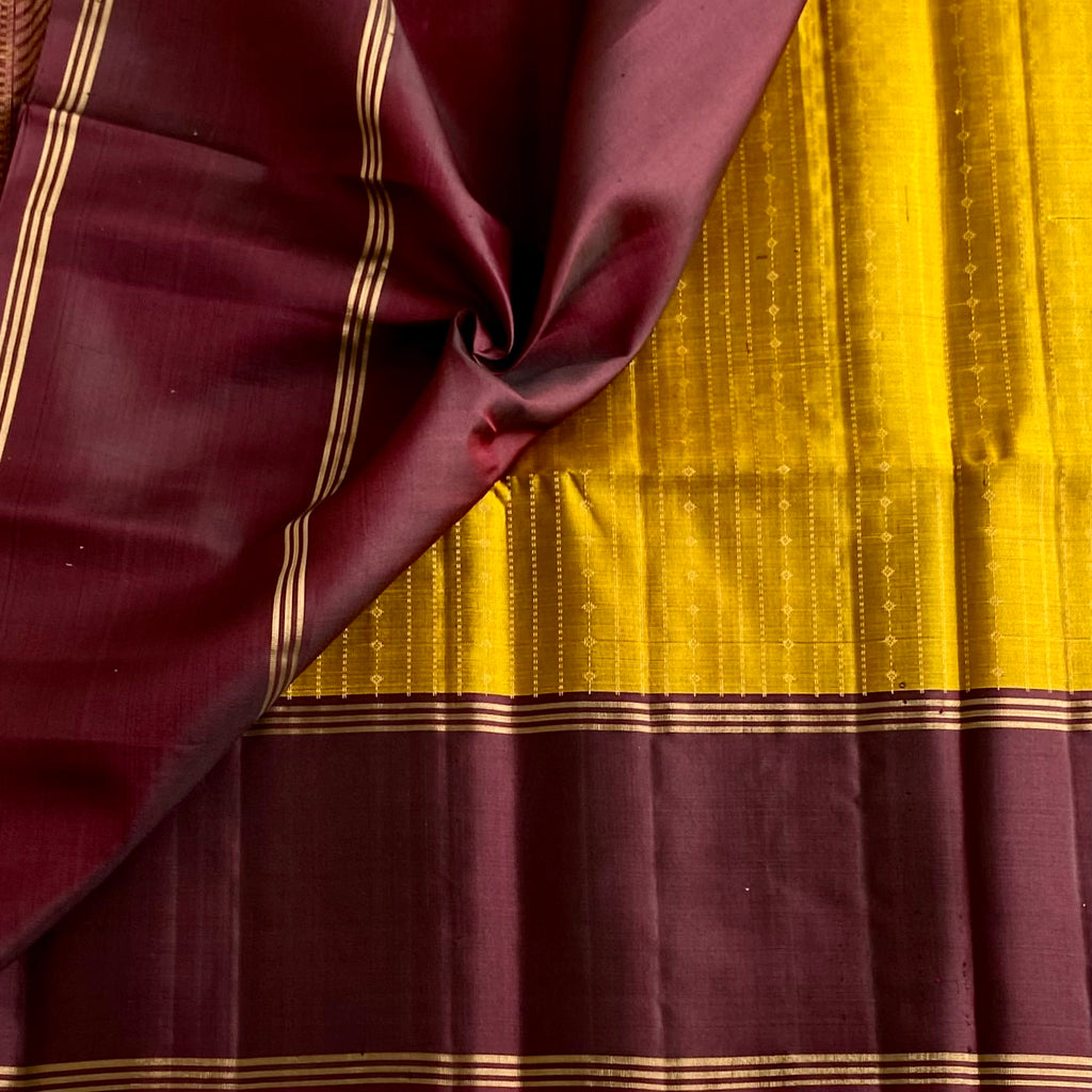 Mustard Yellow Designer Pure Silk Saree With Deep Wine Maroon Pallu