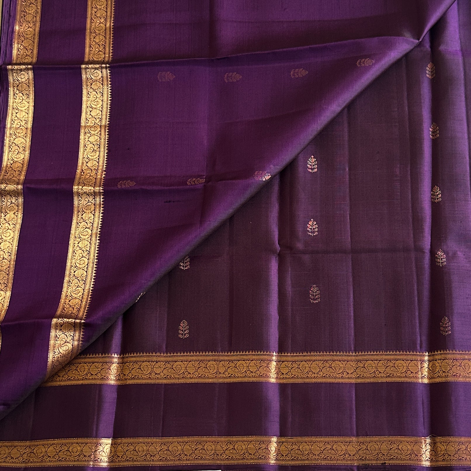 Royal Purple Silk Saree With Gold Zari Border And Pallu