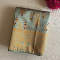 Sage Green Silk Saree Gold Brocade Floral Tassel Pallu Traditional