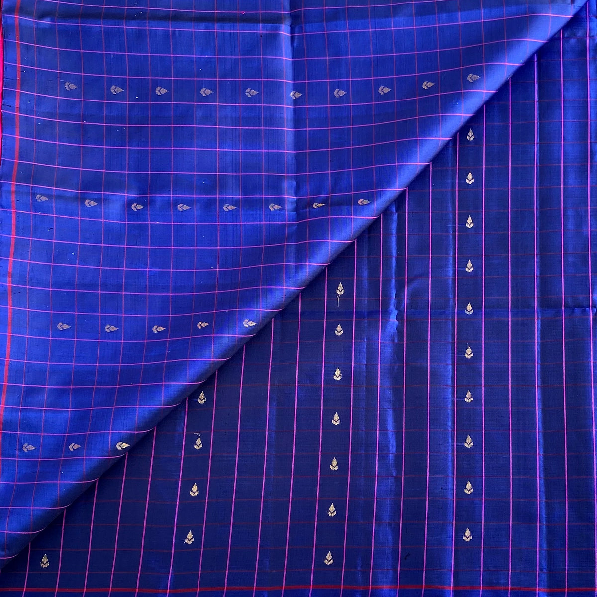 Deep Royal Blue Blue Designer Pure Silk Saree With Hot Pink Pallu