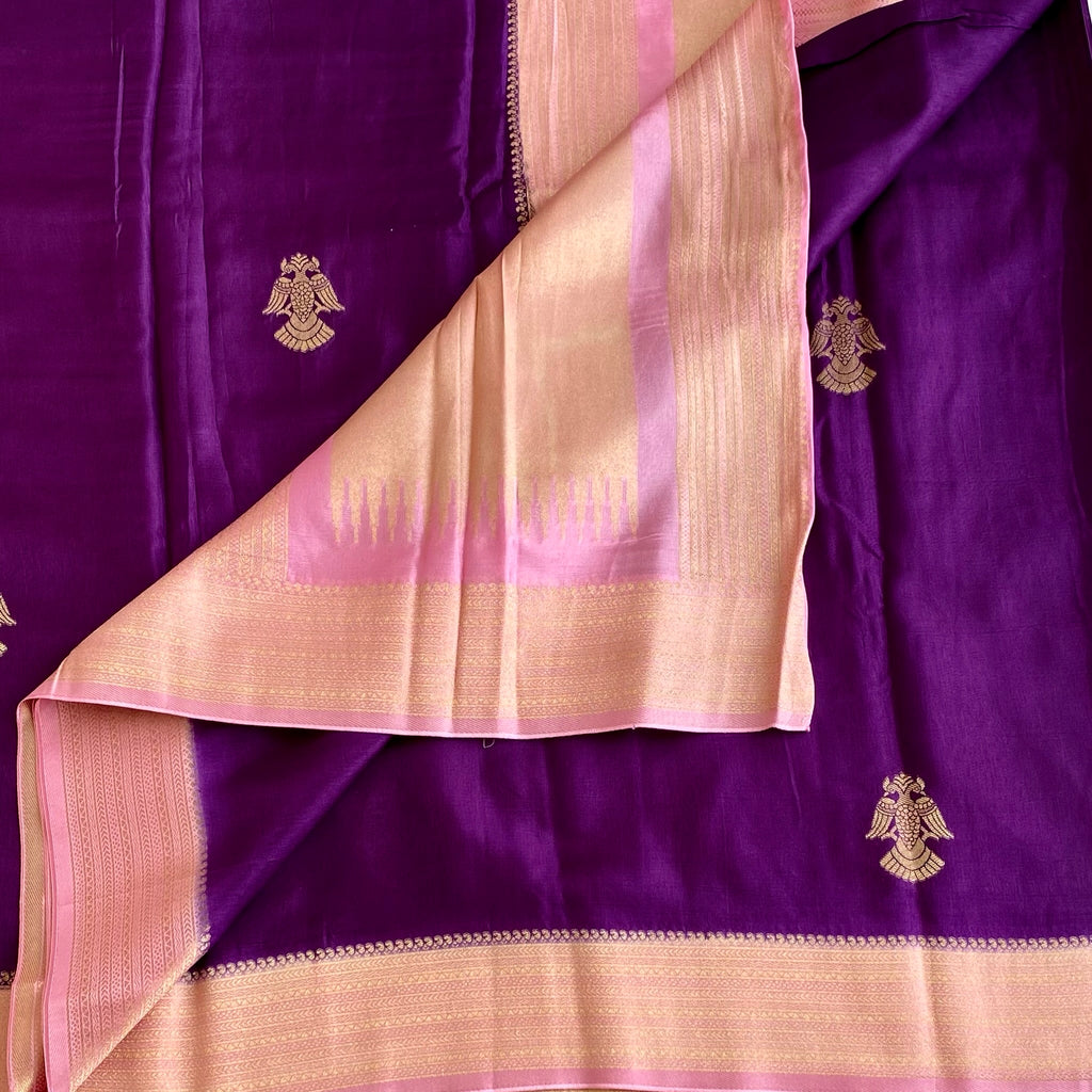 Royal Purple Soft Crepe Silk Saree With Blush Pink Pallu