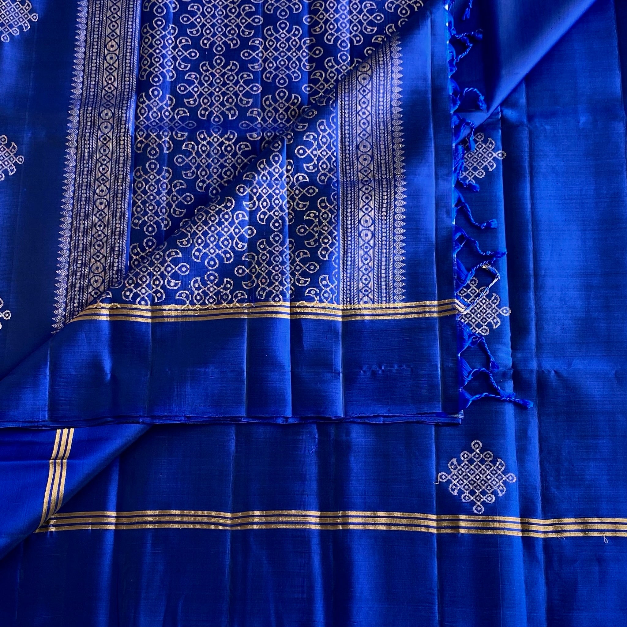 Royal Blue Designer Pure Silk Saree With Metallic Gold Zari Butti