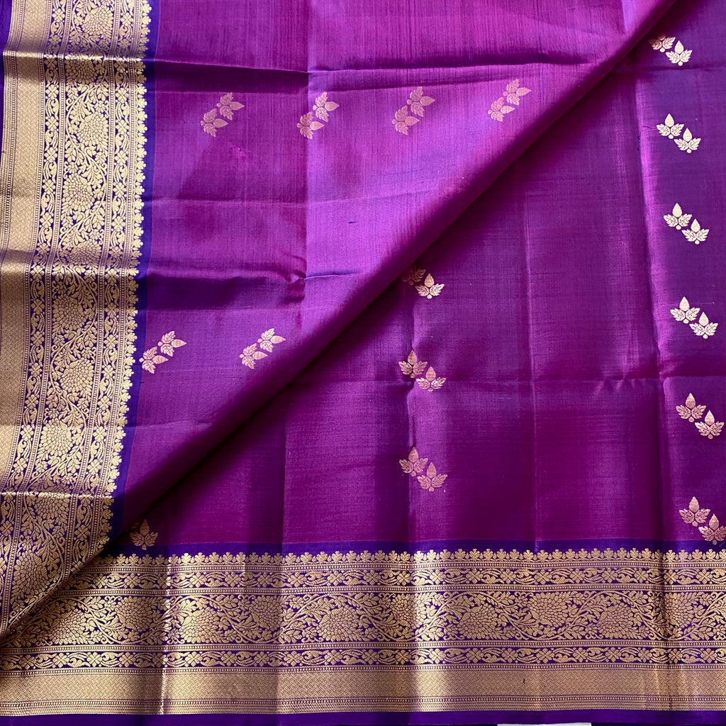 Deep Magenta Silk Saree with Gold Brocade Floral Pallu Border