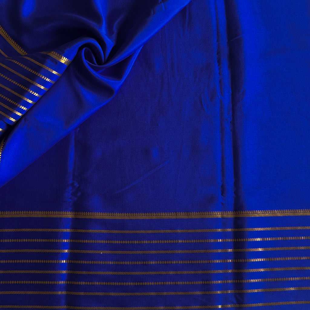 Royal Blue Saree Metallic Gold Stripe Border Traditional Festive Wear