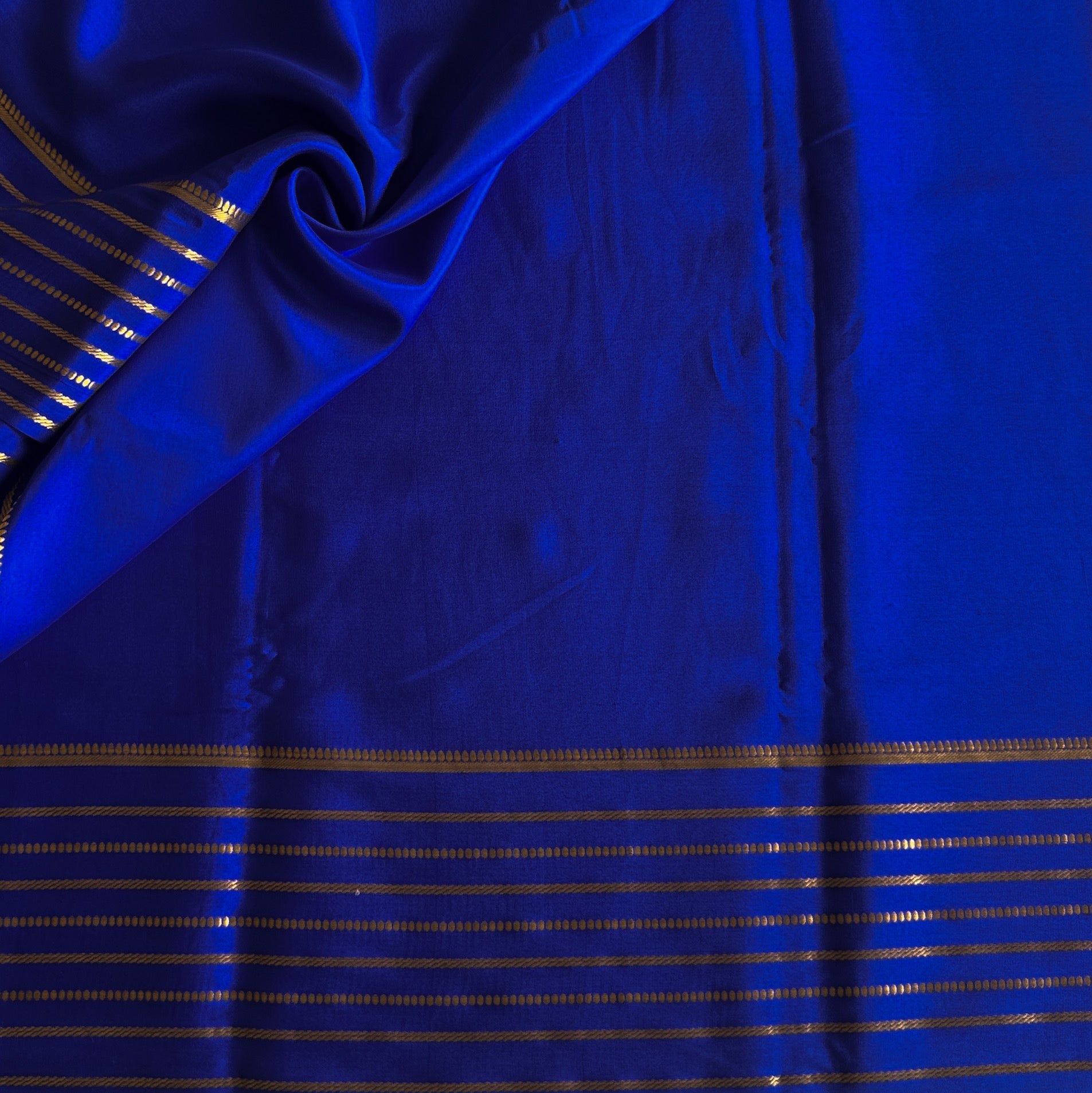Royal Blue Saree Metallic Gold Stripe Border Traditional Festive Wear