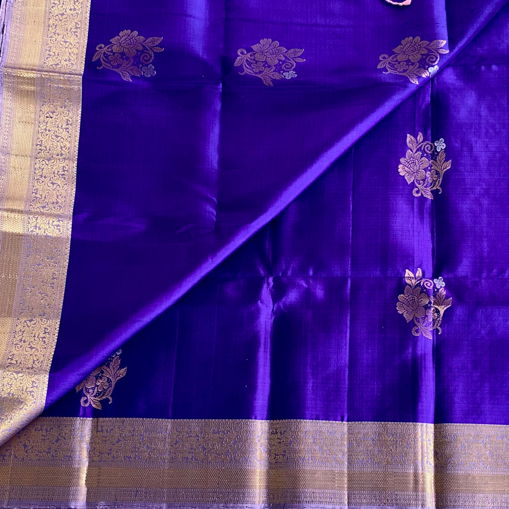 Royal Purple Designer Pure Silk Saree With Rose Gold Brocade Pallu
