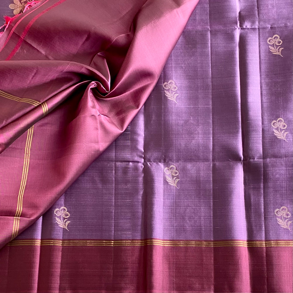 Metallic Lavender Designer Pure Silk Saree With Metallic Onion Pink