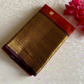 Deep Rustic Kanjeevaram Pure Zari Silk Saree With Wine Brown Pallu