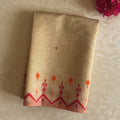 Blush Pink Ikat Saree with Coral Motifs and Tassel Pallu