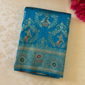 Turquoise Banarasi Silk Saree Gold Zari Floral Figurative Pallu Tassels