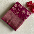 Claret Red Soft Tussar Silk Saree With Antique Gold Zari