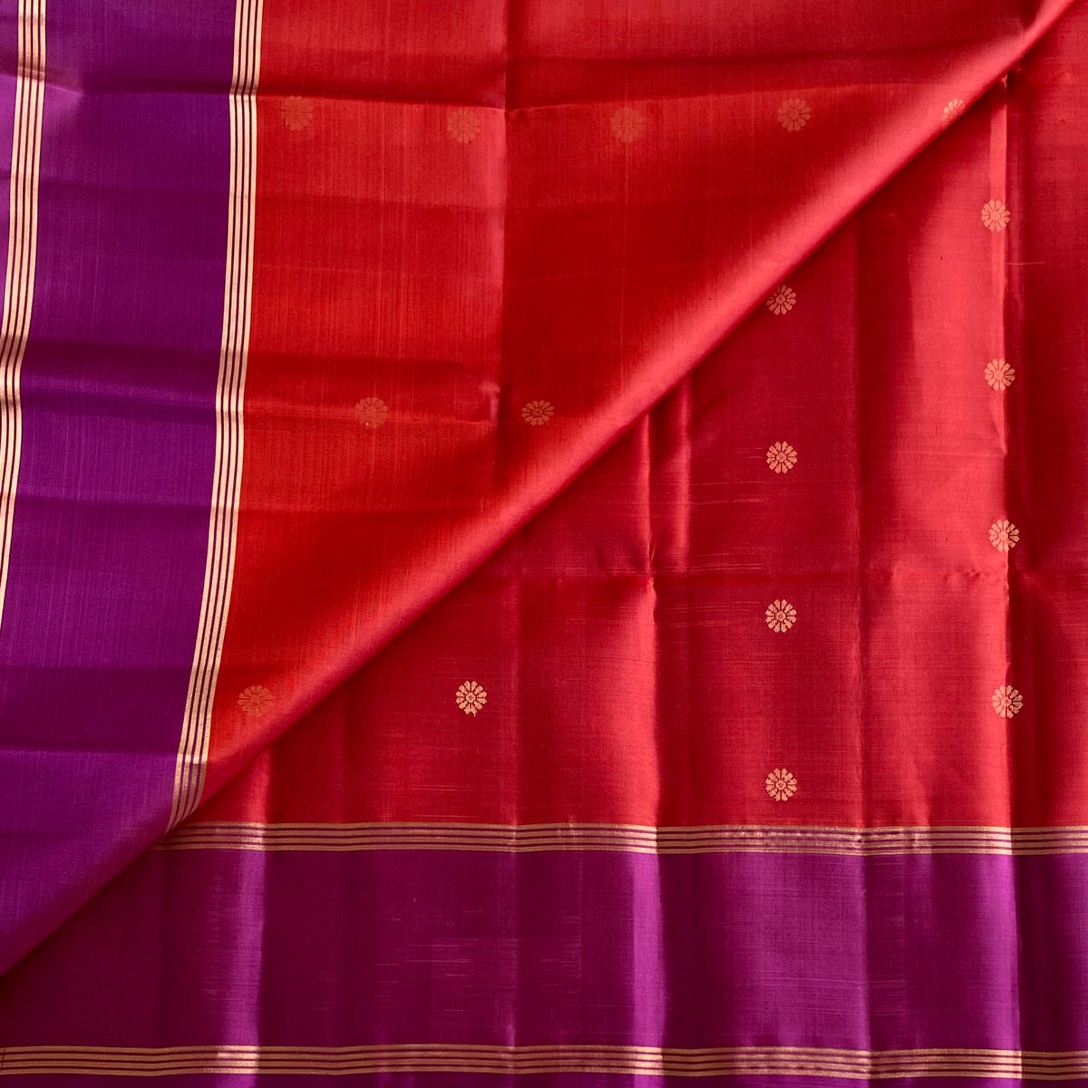 Crimson Red Designer Pure Silk Saree With Royal Magenta Pallu