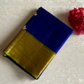Royal Blue Designer Pure Silk with Stunner Olive n Gold buttas Contrast