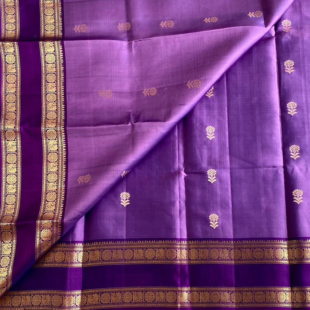 Metallic Lavender Designer Pure Silk With Cadbury Purple Pallu