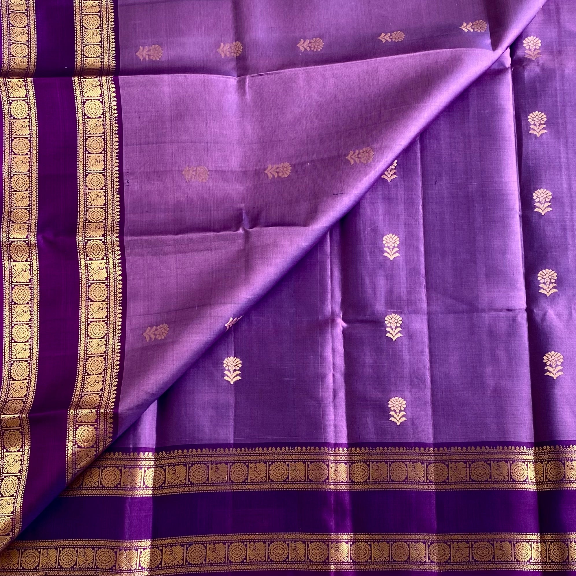 Metallic Lavender Designer Pure Silk With Cadbury Purple Pallu