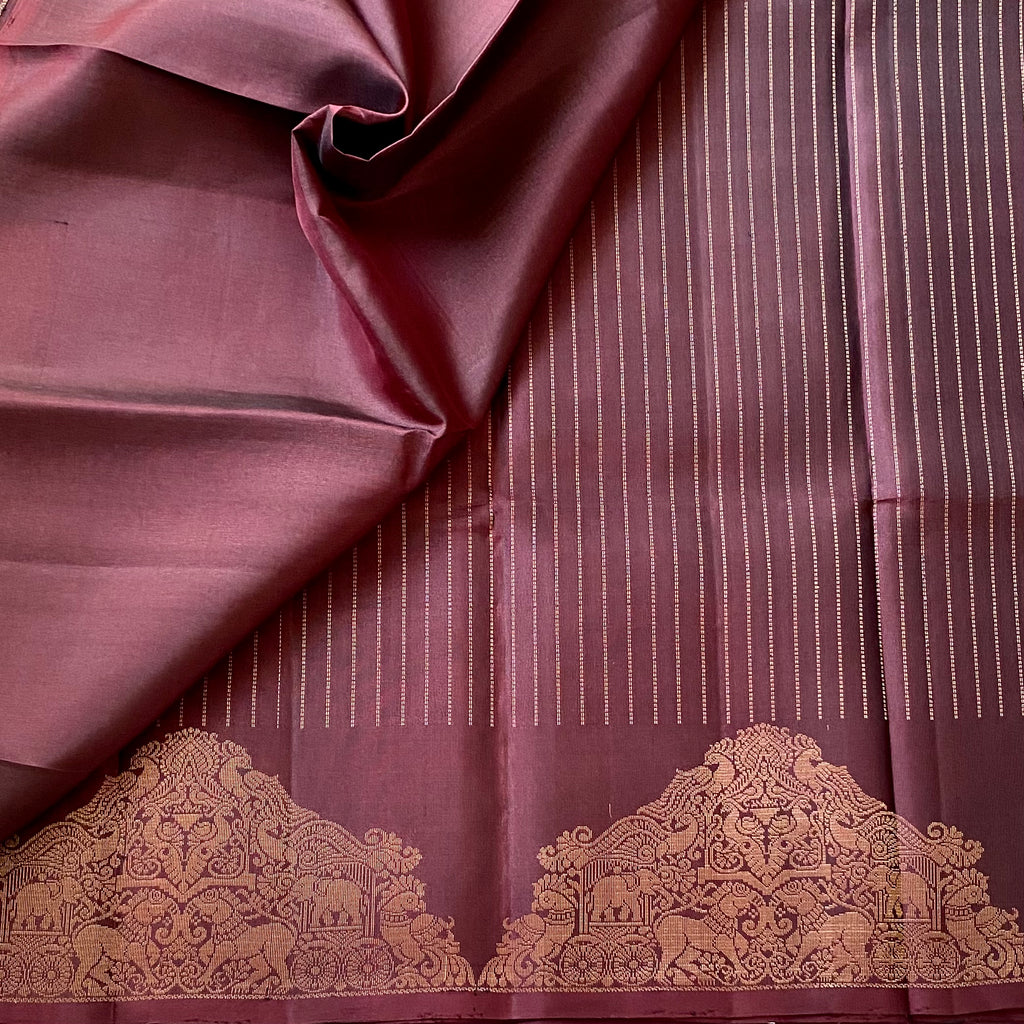 Deep Plum Woven Zari Saree with Temple Border and Tassels