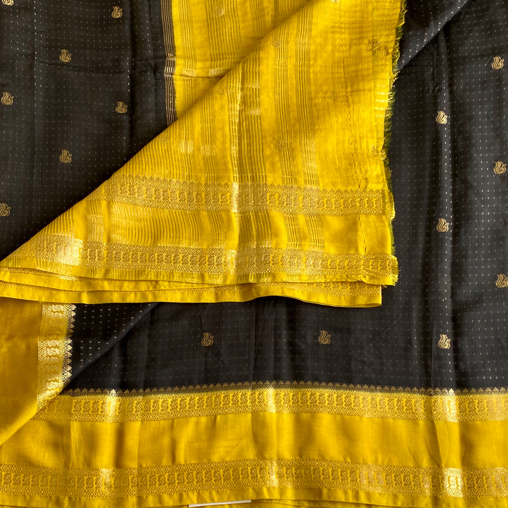 Charcoal Black And Mustard Yellow Soft Tussar Silk Saree