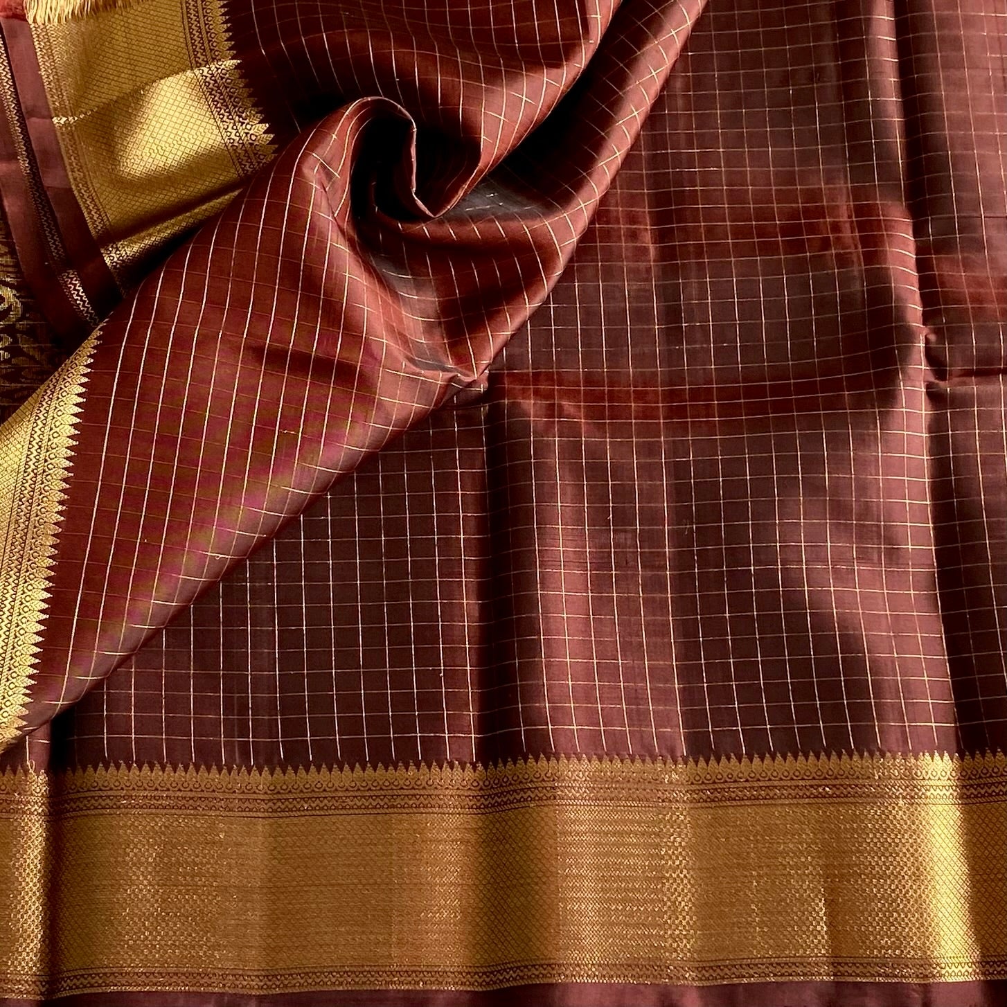 Espresso Coffee Designer Pure Silk Saree With Antique Gold Zari Border