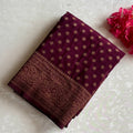 Deep Plum Soft Tussar Silk Saree With Antique Gold Brocade