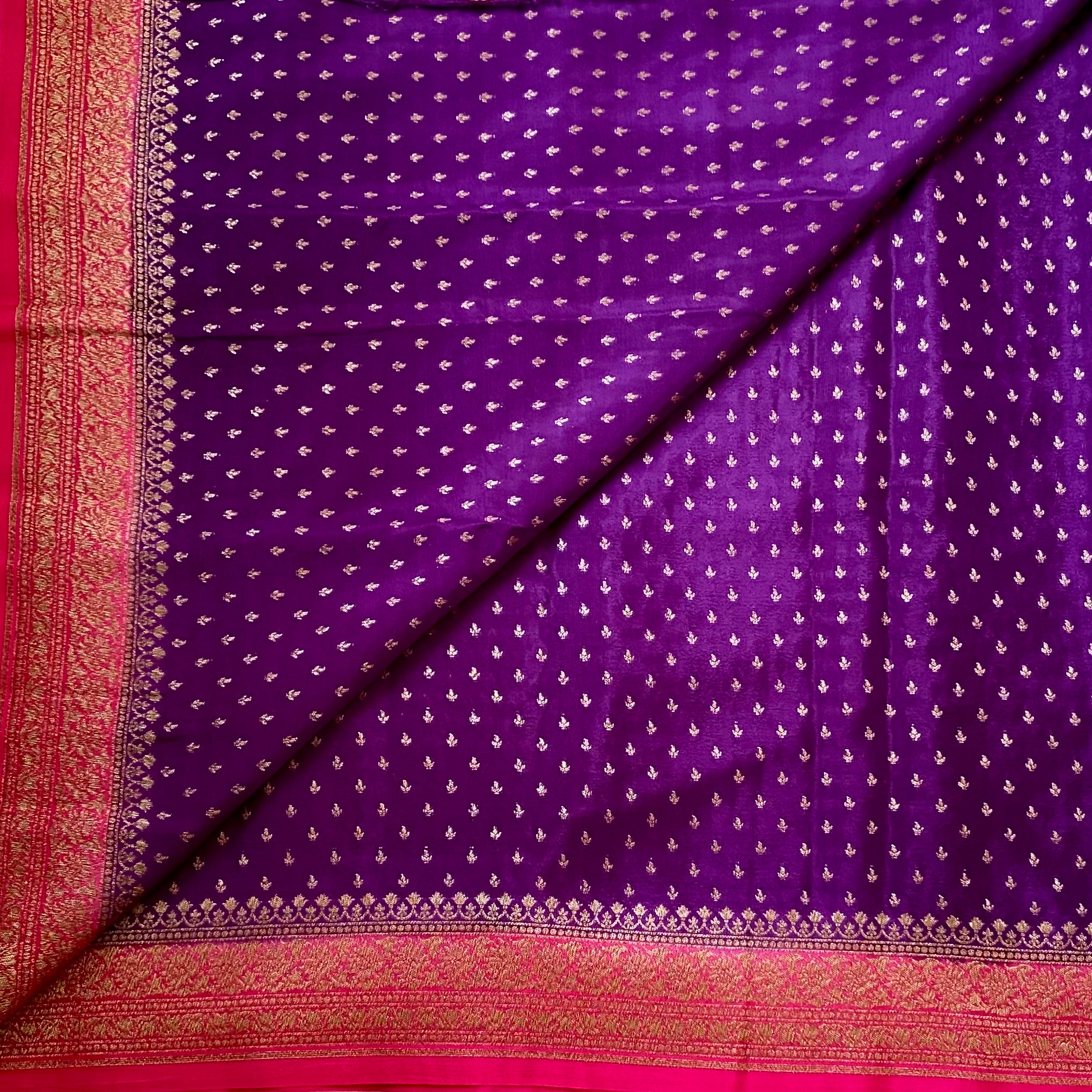 Stunner Purple with vibrant rani pink Banarasi soft crepe silk