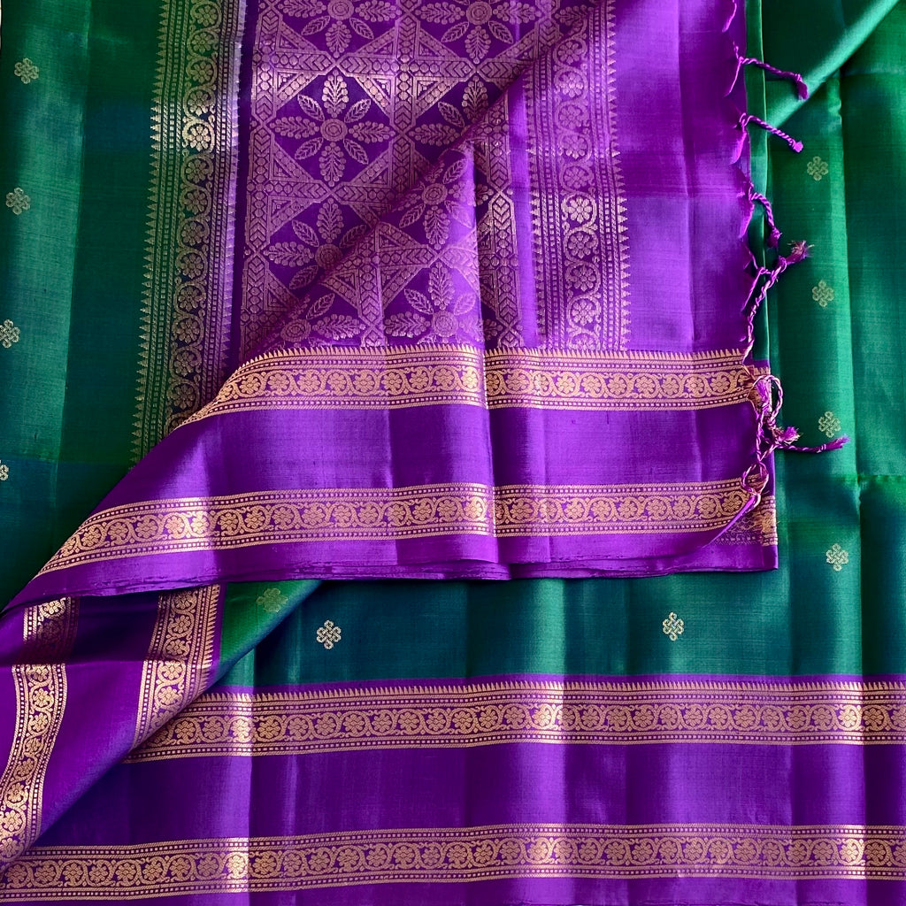 Peacock Green With Magical Purple Retta Petta Borders Pure Silk