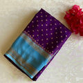 Royal Purple Sky Blue Banarasi Crepe Silk Saree With Brocade Pallu