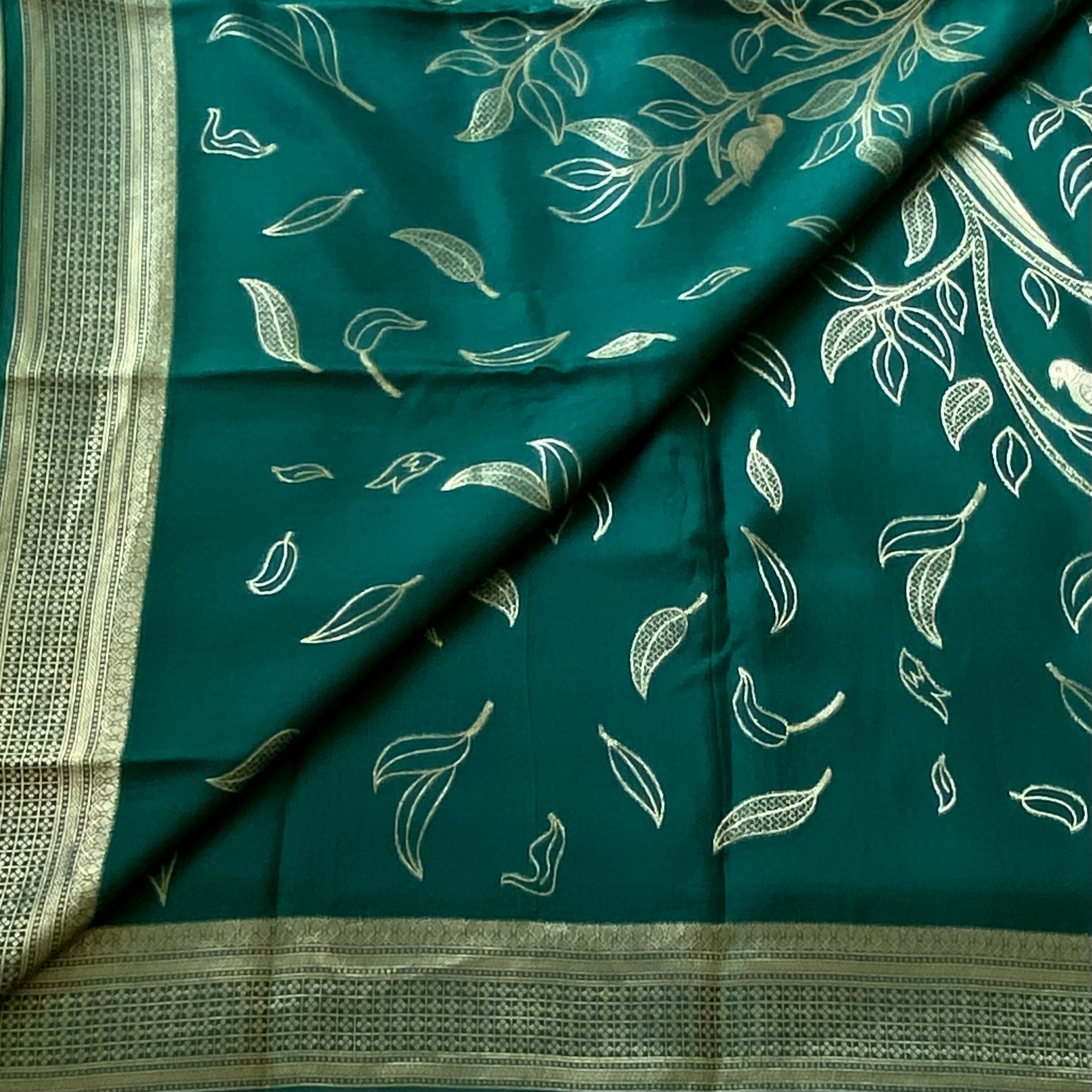 Emerald Green with gold premium crepe designer stunner
