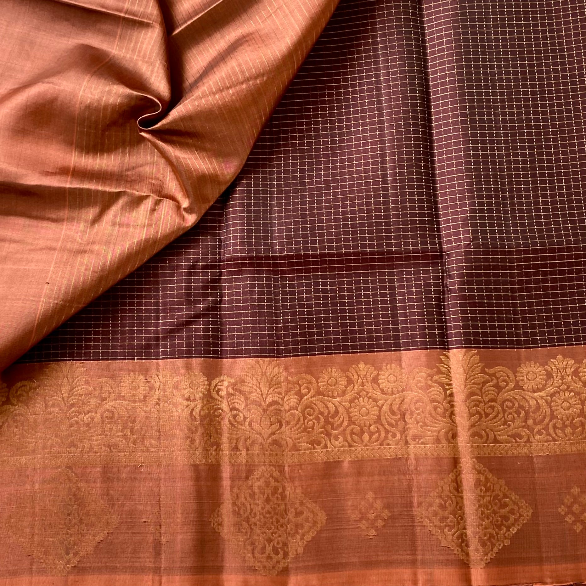 Deep Burgundy Burnt Orange Saree Antique Gold Brocade Traditional Wear