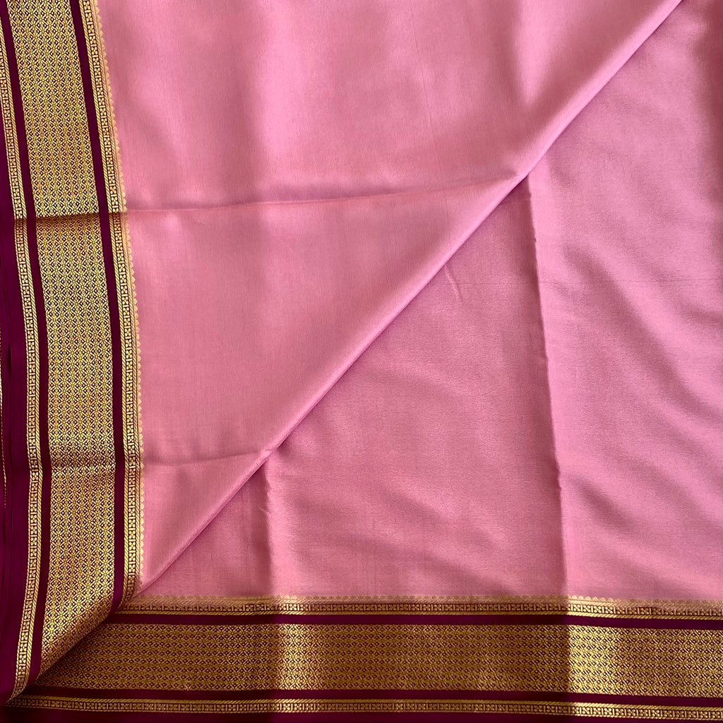 Mauve Pink & Magenta Metallic Gold Mysore Crepe Silk Saree